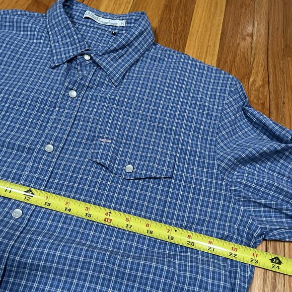 Criquet Snap Button Up Long Sleeve Shirt Mens XL Blue Plaid Nylon Tencel Cotton - Picture 5 of 8